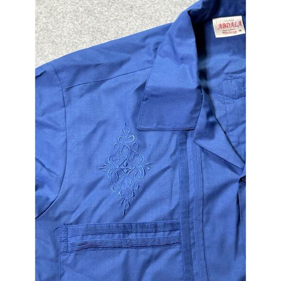 Guayaberas Abdala Dress Shirt Mens 38 (Large) Blue Short Sleeve Embroidered - Picture 6 of 9